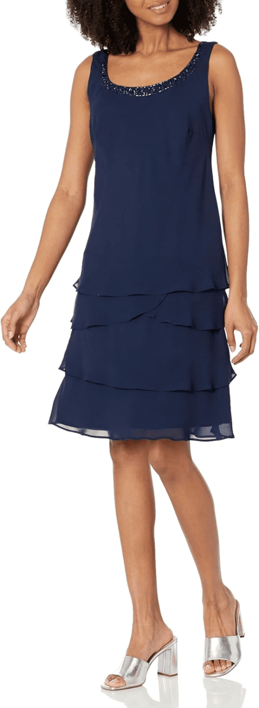 S.L. Fashions Navy Tiered Dress Size 18 - Cocktail Party Dress - Image 2