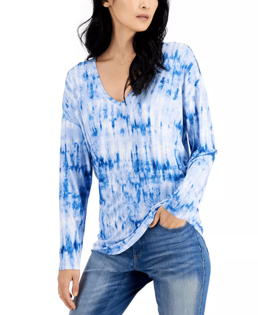 INC International Concepts Women's Long Sleeve Tie-Dyed Tunic Top Blue Size XXL - Image 2