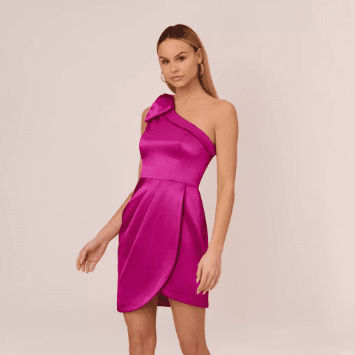 Aidan by Aidan Mattox Womens One-Shoulder Mini Dres Magenta 14M - Image 2