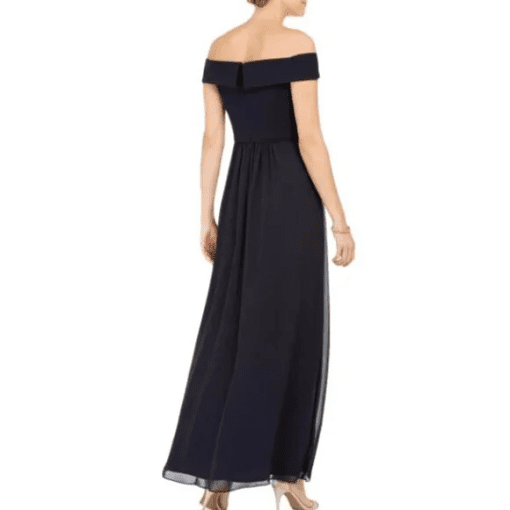 Adrianna Papell Off-The-Shoulder Chiffon Gown Midnight Navy Blue 14 - Image 3