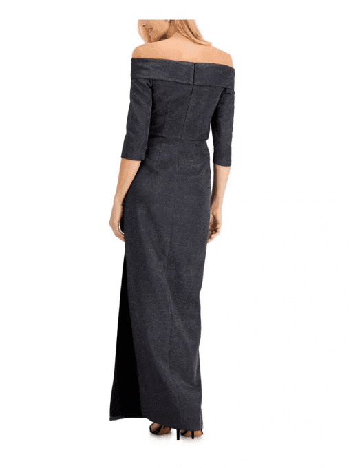 Adrianna Papell Off-The-Shoulder Gown Blackgunmetal 4 - Image 3