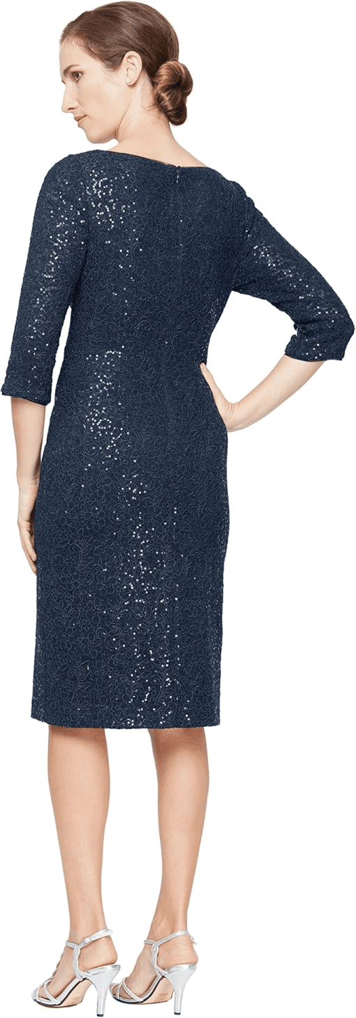 Alex Evenings Asymmetric Embellished Lace Sh Navy 14 - Image 3