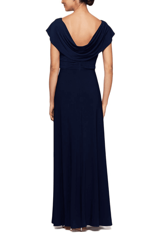 Alex Evenings Embellished-Waist Cowlneck Gow Navy 12 - Image 3