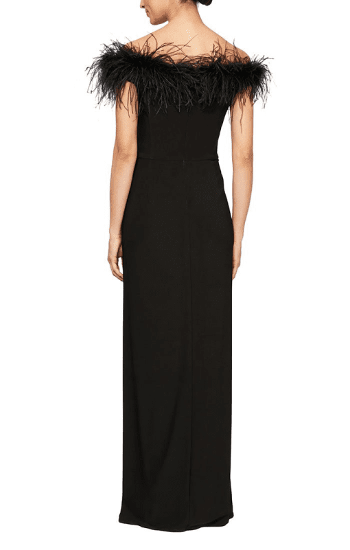 Alex Evenings Faux-Feather Off-The-Shoulder Black 6 - Image 2