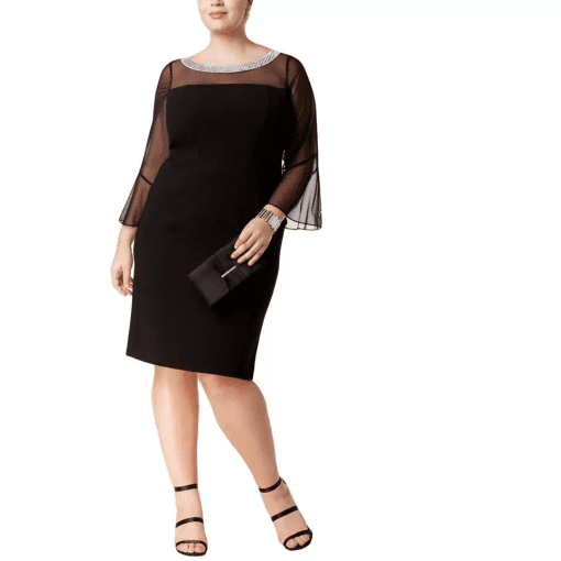 Alex Evenings Plus Size Bell-Sleeve Illusion Black 22W - Image 2