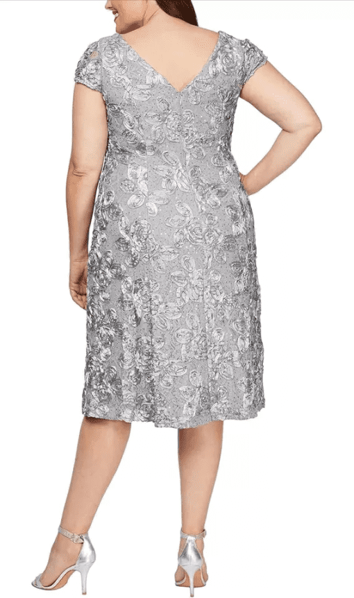 Alex Evenings Plus Size Rosettes Lace A-Line GraySilver 24W - Image 3