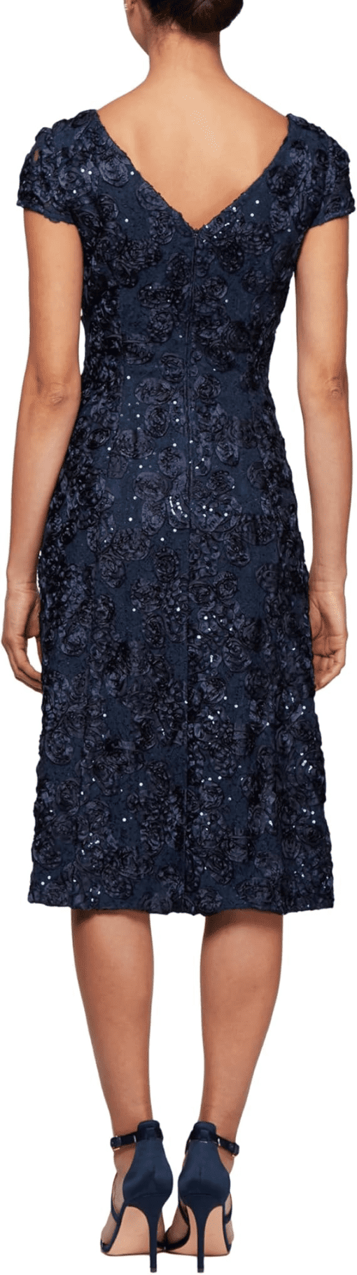 Alex Evenings Plus Size Rosettes Lace A-Line Navy 16W - Image 3