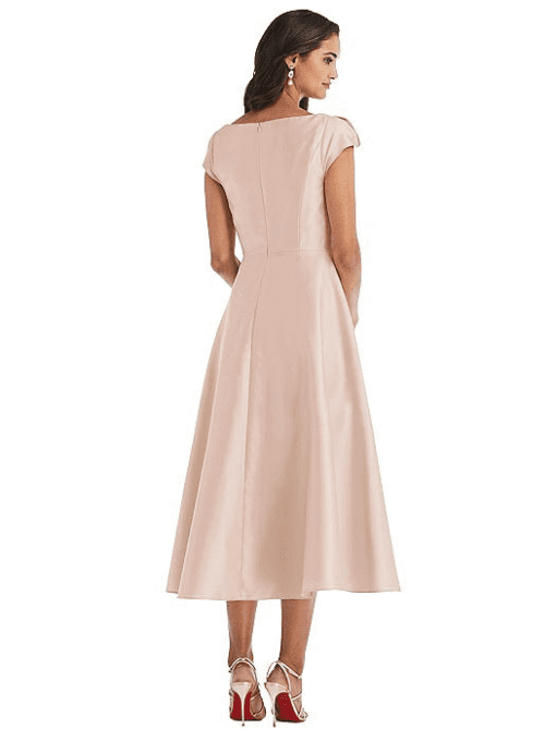 Alfred Sung Cap-Sleeve Satin Midi Dress Cameo 4 - Image 3