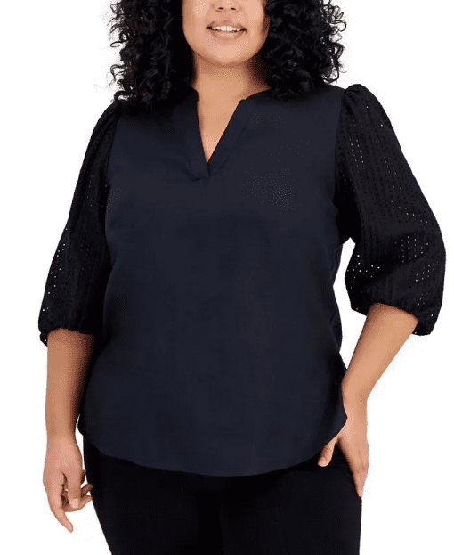 Anne Klein Anne Klein Plus Size Eyelet-Tr Anne Black 0X - Image 2