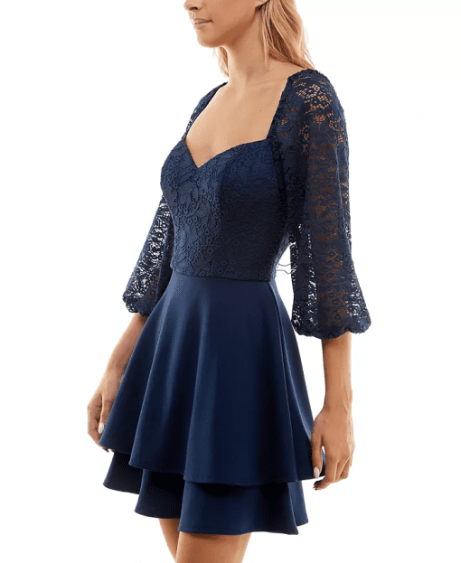 B Darlin Juniors Sweetheart-Neck Lace- Navy 7/8 - Image 4