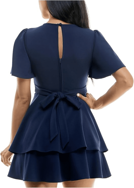 B Darlin Juniors V-Neck Flutter-Sleeve Navy 3/4 - Image 2