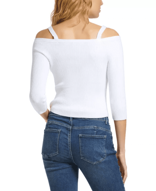 DKNY Jeans Womens Long-Sleeve Button-Fro White XXS - Image 2