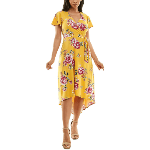 BCX Juniors Floral-Print Surplice Yellow Floral XS - Image 2