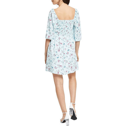 Bar III Printed Smocked Convertible Dr Aqua Light Floral XS - Image 3