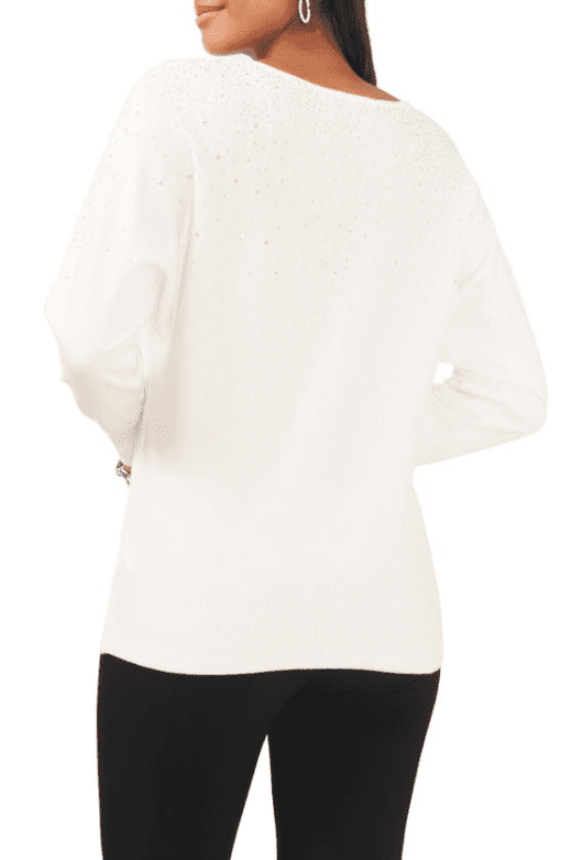 Sam Jess Womens V-Neck Long-Sleeve Swe Antique White XL - Image 2