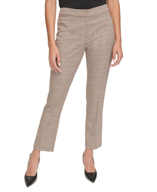 Calvin Klein Petite Plaid-Print Slim-Leg Ankle Pants - Luggage Multi 6P