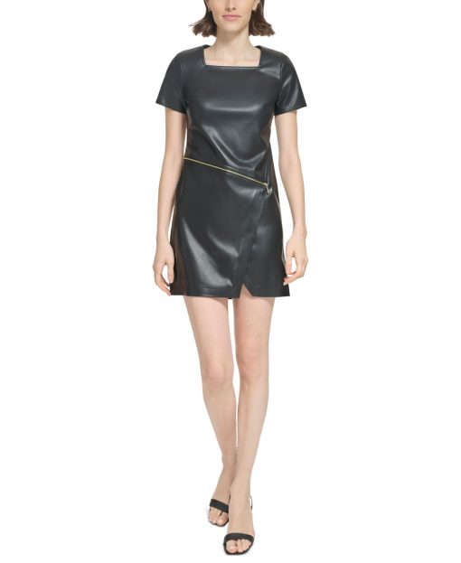 Calvin Klein Women's Faux Leather Sheath Dress 2