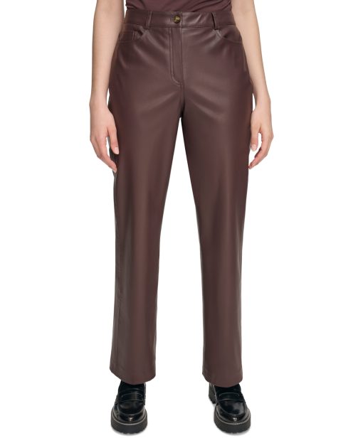 Calvin Klein Women's X-Fit Faux Leather Pants - Coffee Bean 10