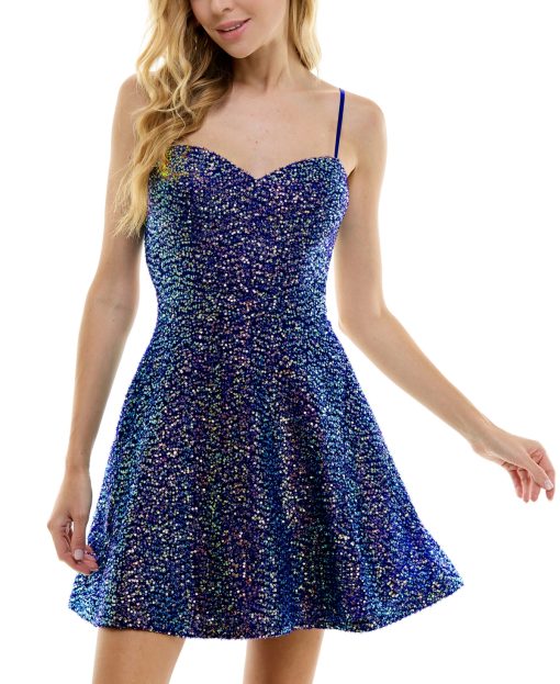 City Studios Women's Juniors Sequined Mini Fit & Flare Dress 1/2