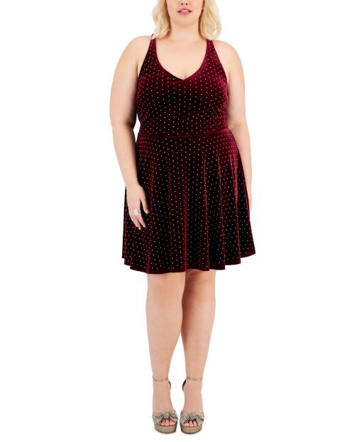 City Studios Trendy Plus Size Velvet Rhines WineIridescent 18W