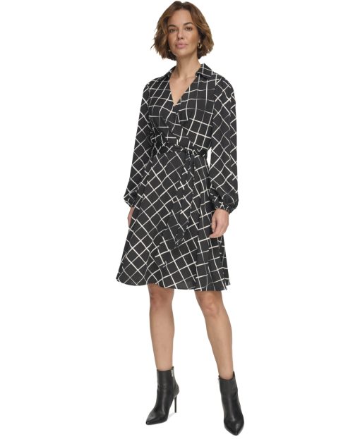 DKNY Women's Knee Length Faux Wrap Wear to Work Dress