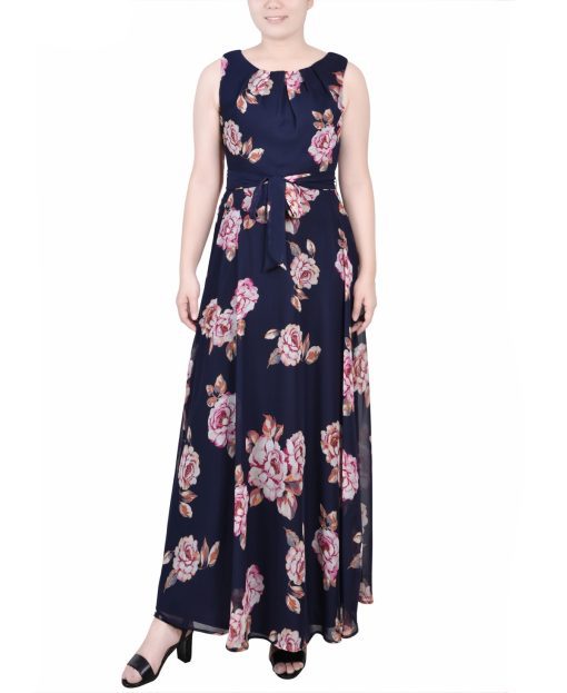 Ny Collection Petite Sleeveless Belted Chiffon Maxi Dress L