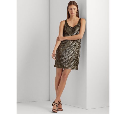 Lauren Ralph Lauren Sequin Cocktail Dress Olive Fern Size 10 - Party Dress