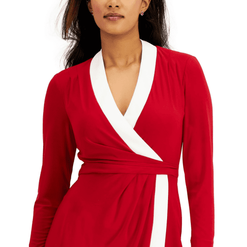 Kasper Colorblocked Faux-Wrap Sheath Crimsoncream XL - Image 3