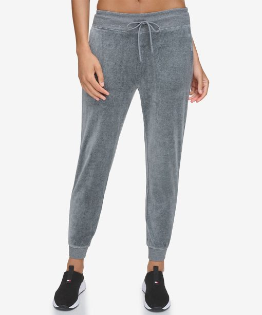 Tommy Hilfiger Womens Easy-Fit Velour Jogger Ash Heather L