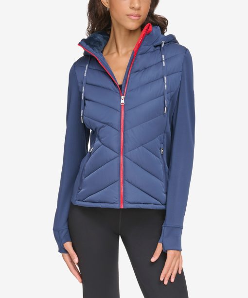 Tommy Hilfiger Womens Hooded Hybrid Puffer J Navy S