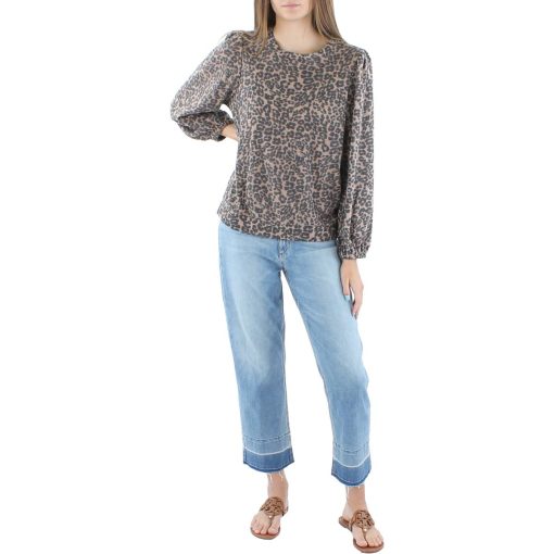 Riley & Rae Animal Print Pullover Sweater - Brown - L - Women's Top