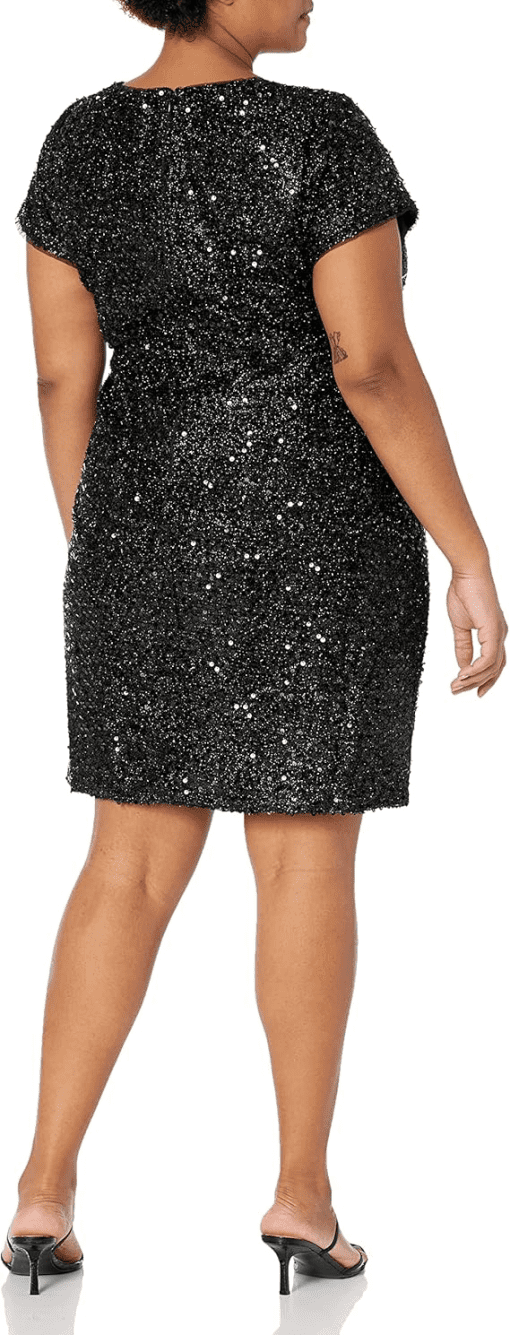 SL Fashions Plus Size Sequinned V-Neck She Black 16W - Image 2