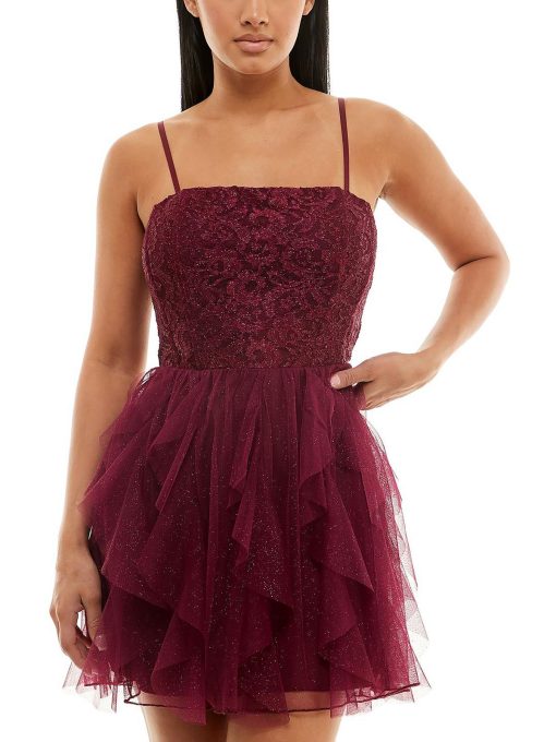 Speechless Juniors Lace Ruffled Fit Fl Wine 1