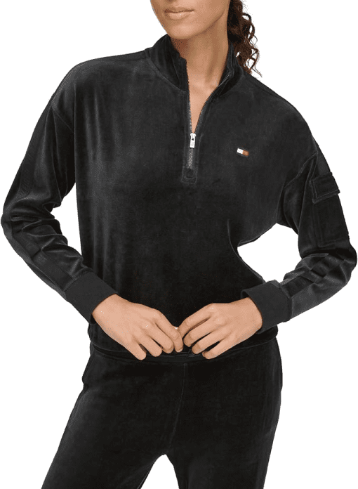 Tommy Hilfiger Womens Cropped Velour Pullove Black S - Image 2