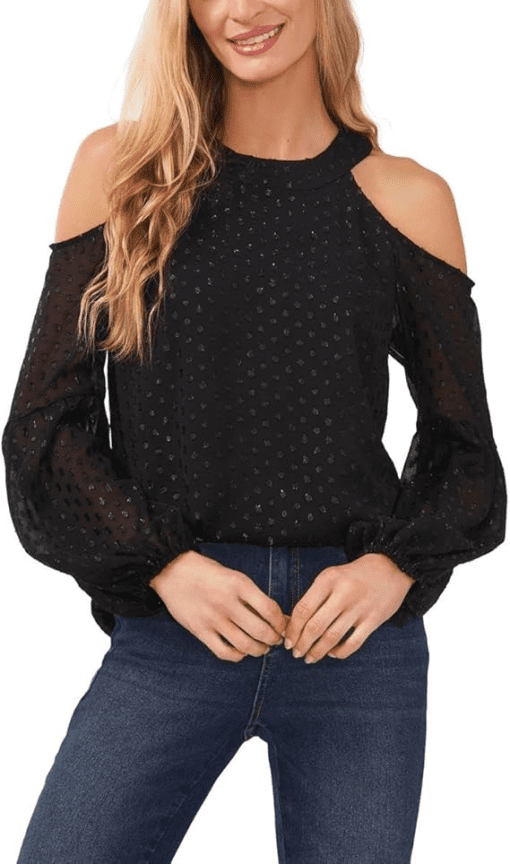 CeCe Black Clip Dot Cold Shoulder Blouse - Size S - Women's Tops - Image 2