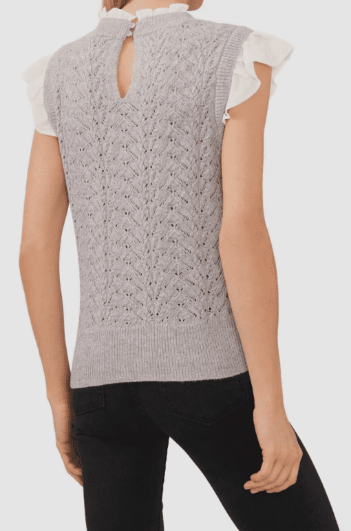 CeCe Womens V-Neck Imitation Pearl Light Heather Grey S - Image 2