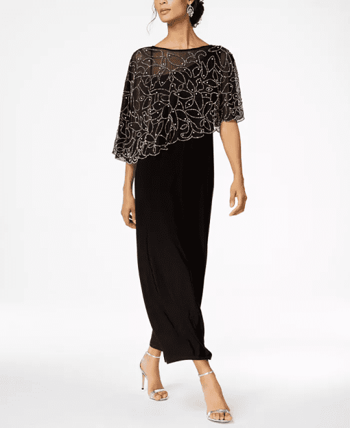 MSK Petite Beaded Overlay Gown BlackSilver PS - Image 2