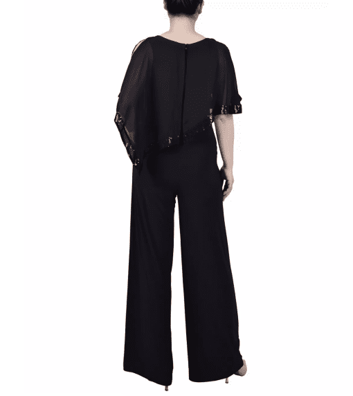 NY Collection Black Petite Jumpsuit with Poncho Overlay - Evening Wear - Image 3