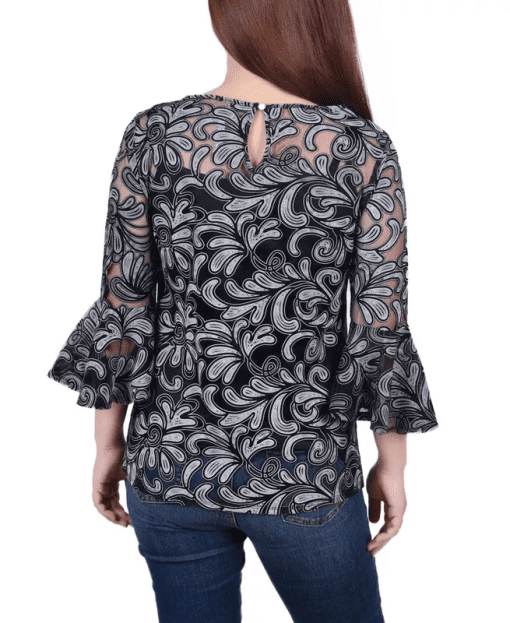 NY Collection Petite Black Burnout Top - Women's Blouse - Image 3