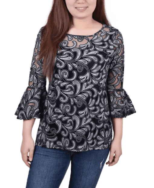 NY Collection Petite Black Burnout Top - Women's Blouse - Image 2