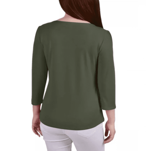 NY Collection Petite 34 Sleeve Crepe Knit T Olivine PL - Image 3