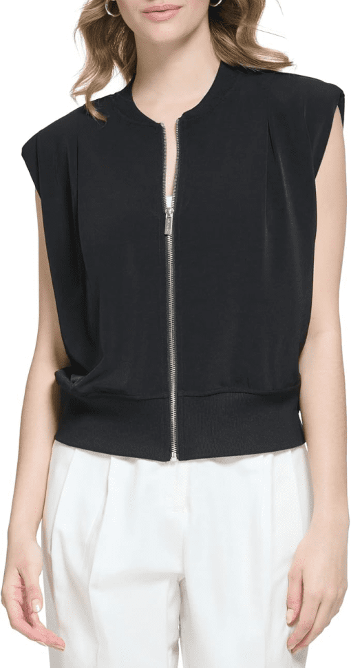 Calvin Klein Ribbed Sleeveless Zip-Up Jacke Black M - Image 2