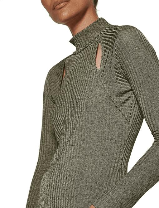 DKNY Womens Ribbed Long-Sleeve Cut Martini Olive M - Image 3