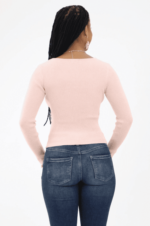 DKNY Jeans Pink Ribbed Wrap Sweater - Size L - Women's Tops - Image 3