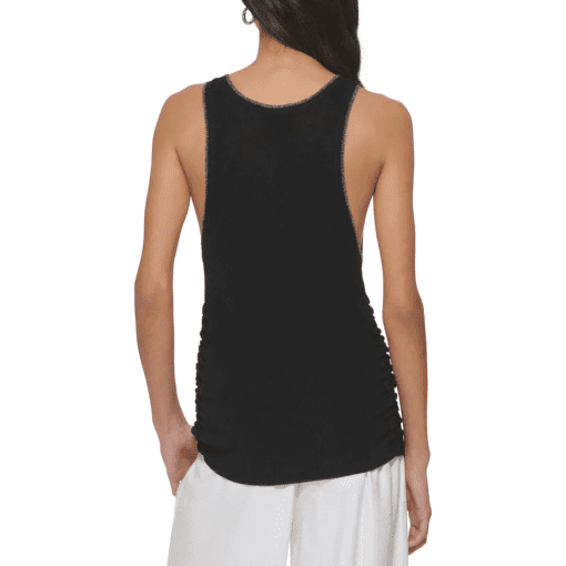 DKNY Womens Ruched Scoop-Neck Meta BlackSilver L - Image 2