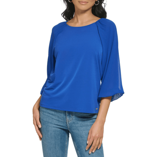 Calvin Klein 34 Chiffon Sleeve Blouse Klein Blue L - Image 2