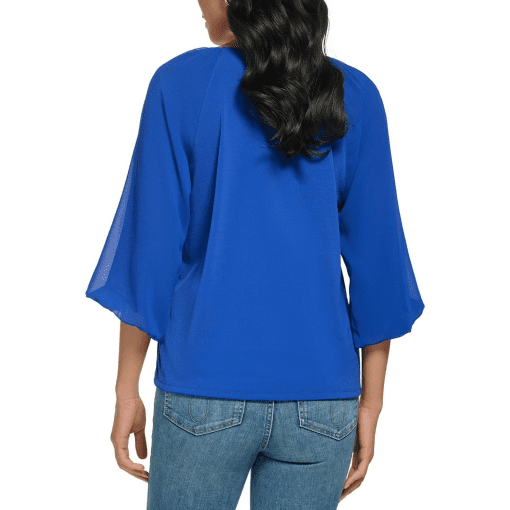 Calvin Klein 34 Chiffon Sleeve Blouse Klein Blue L - Image 3