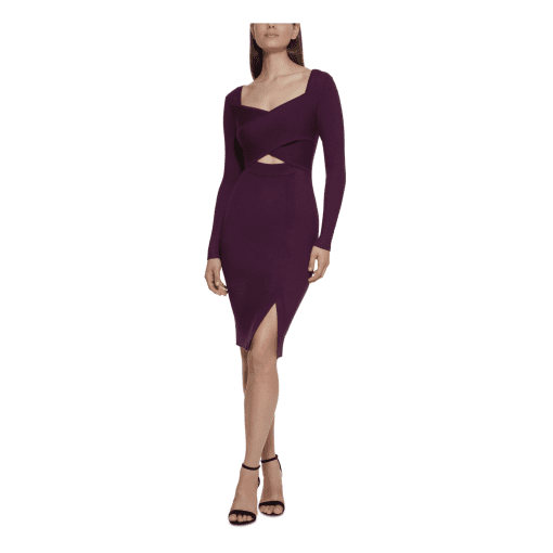 GUESS Rib-Knit Cutout-Detail Dress Purple L - Image 2