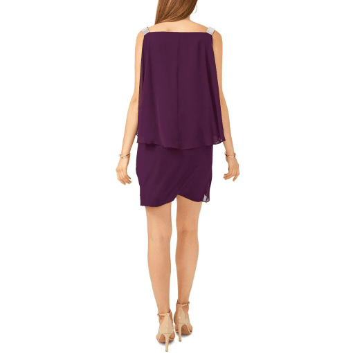 MSK Beaded-Strap Capelet-Back Dres Luxe Plum L - Image 2