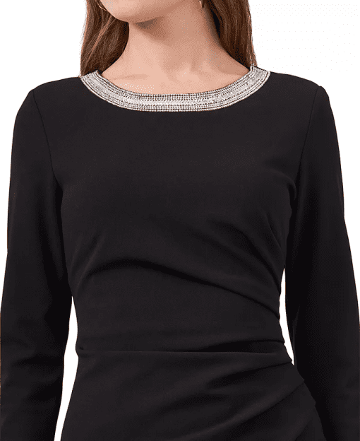 MSK Beaded-Neck Side-Gathered Dres Black L - Image 5